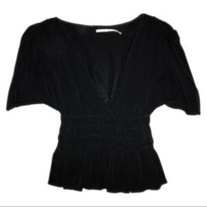 Max Studio Black Deep V Top With Split Sleeves